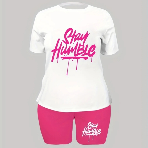 Womens White / Pink 2-Piece "Stay Humble" Short Set - Picture 7 of 7